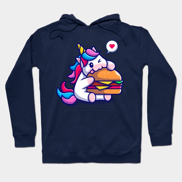 Cute Unicorn Eating Burger Cartoon Hoodie by Catalyst Labs